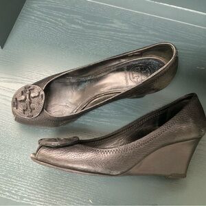 Tory Burch Black Leather Wedges